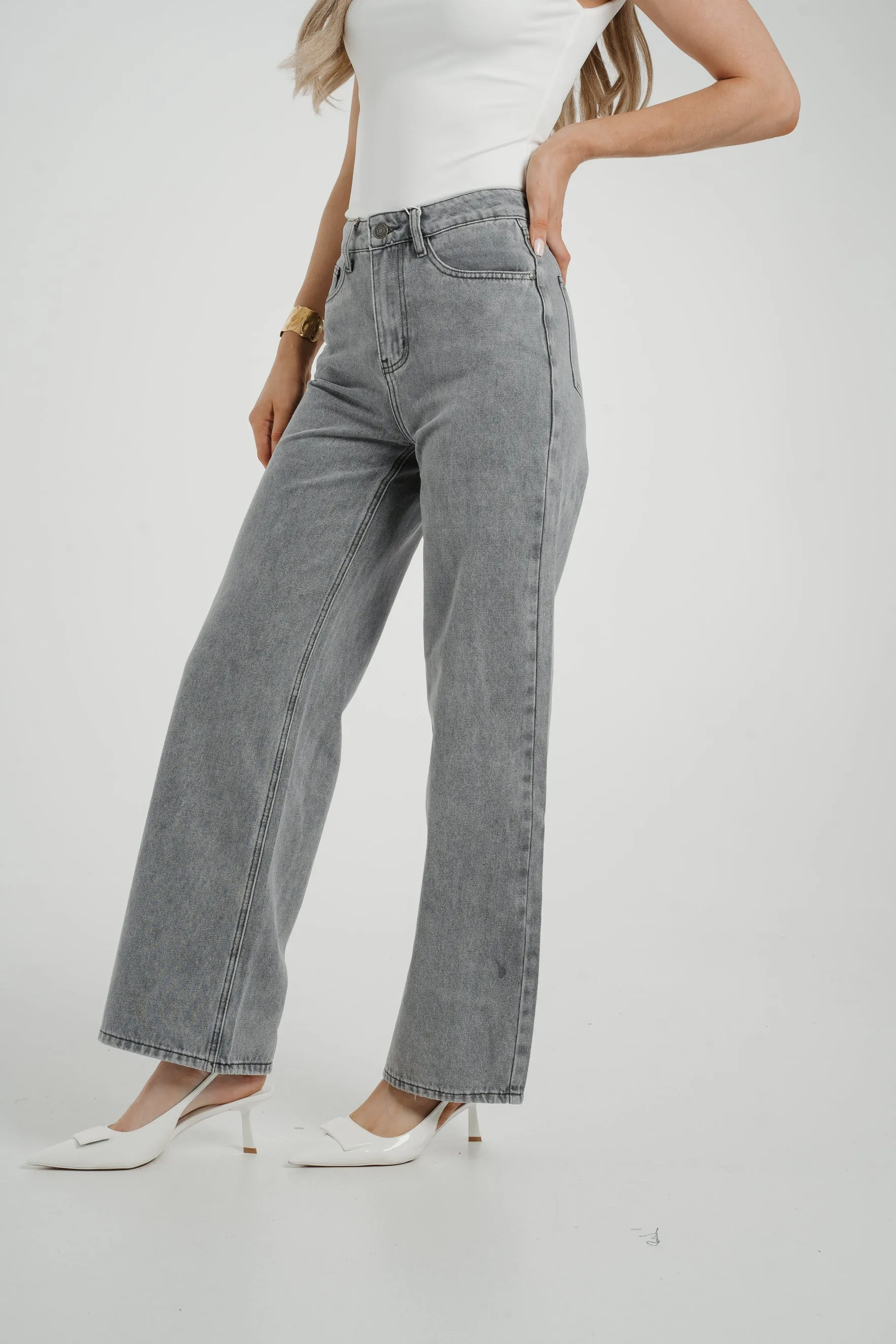 Cindy Wide Leg Jean In Grey