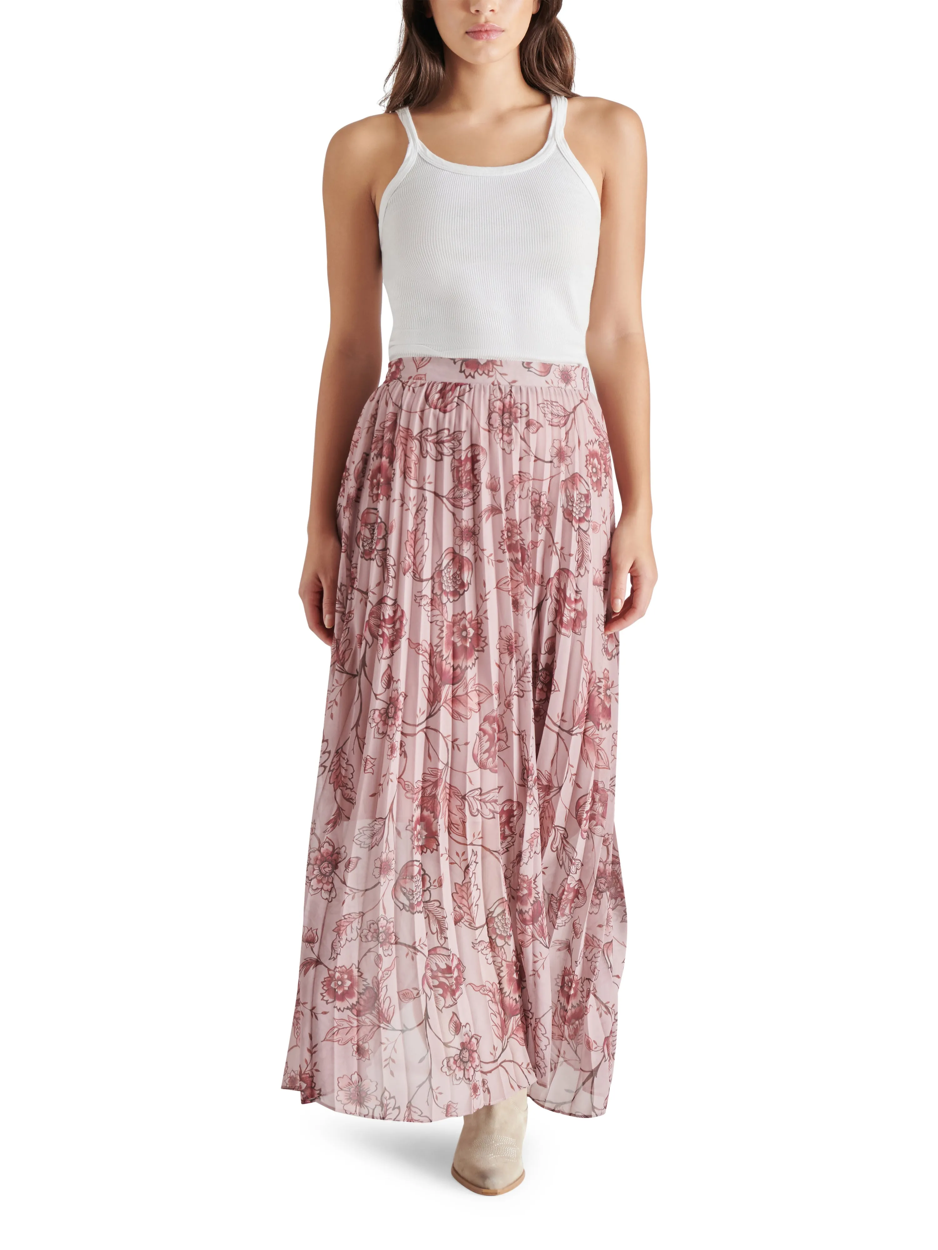 Coppola Pleated Midi Skirt, Blush | Steve Madden