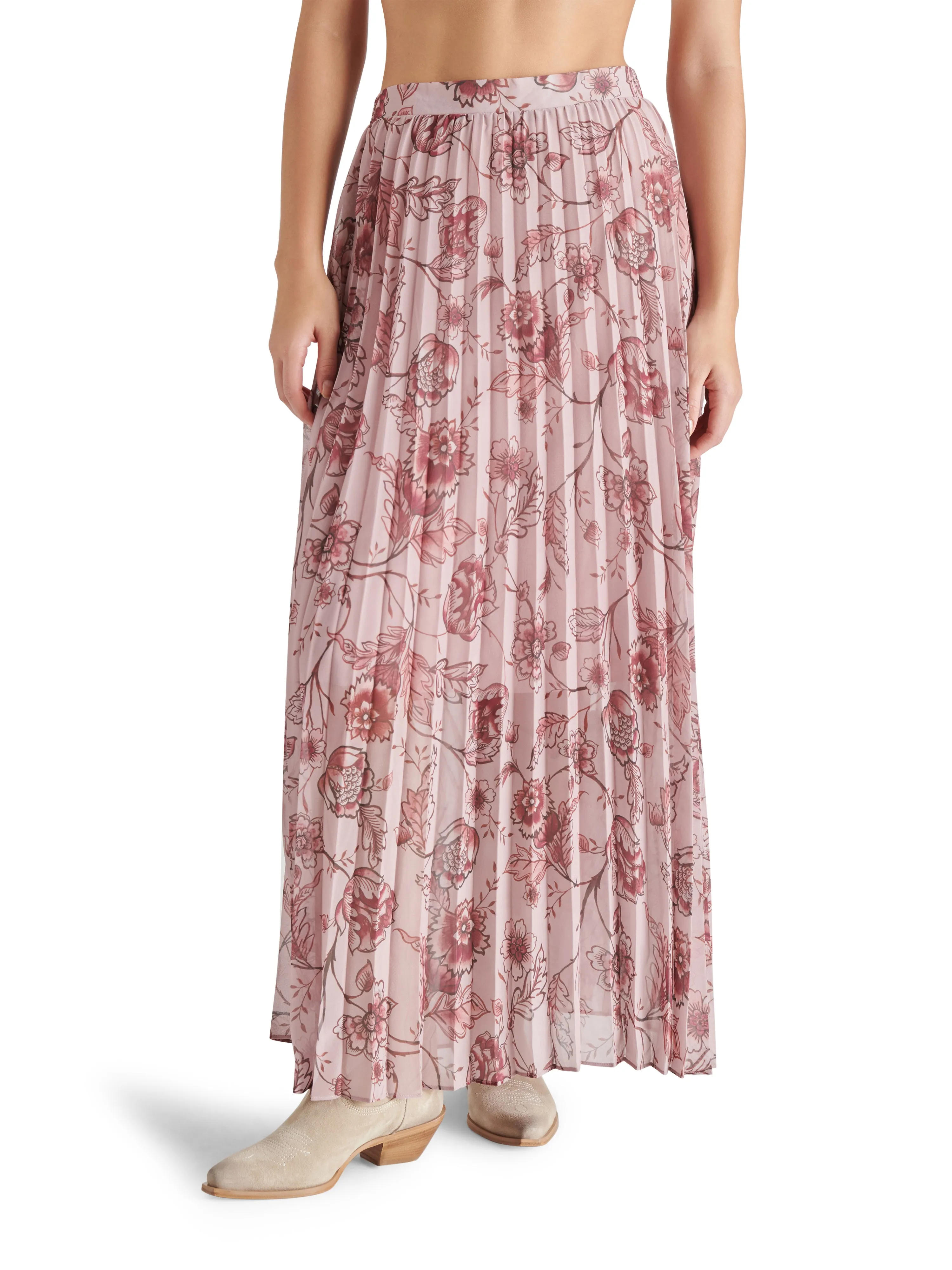 Coppola Pleated Midi Skirt, Blush | Steve Madden