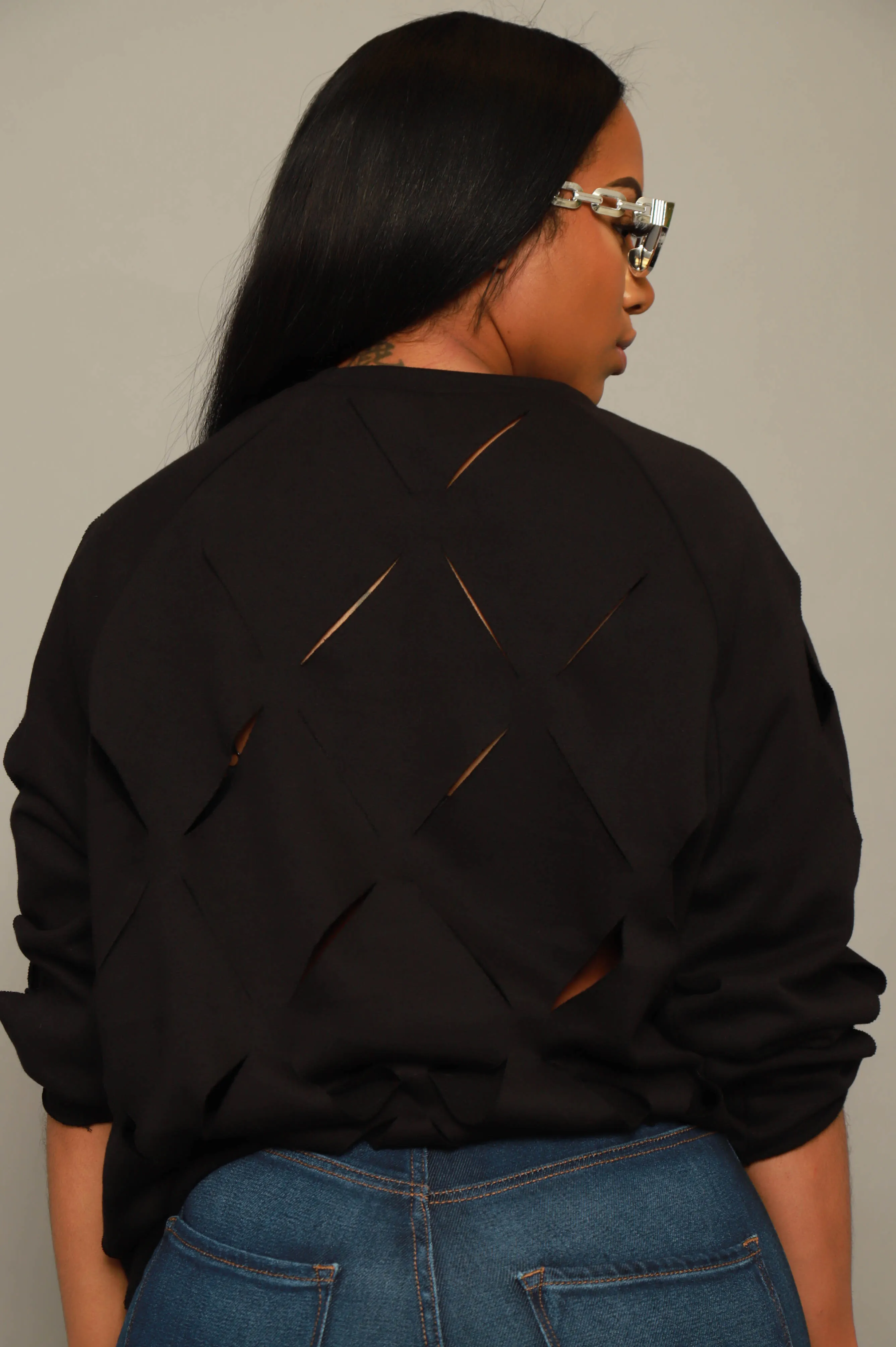 Cross Me Oversized Cut Out Sweatshirt - Black