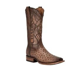 Cuadra CU744 MN Lugano Brown Ostrich Embroidery & Laser & Woven Square Toe