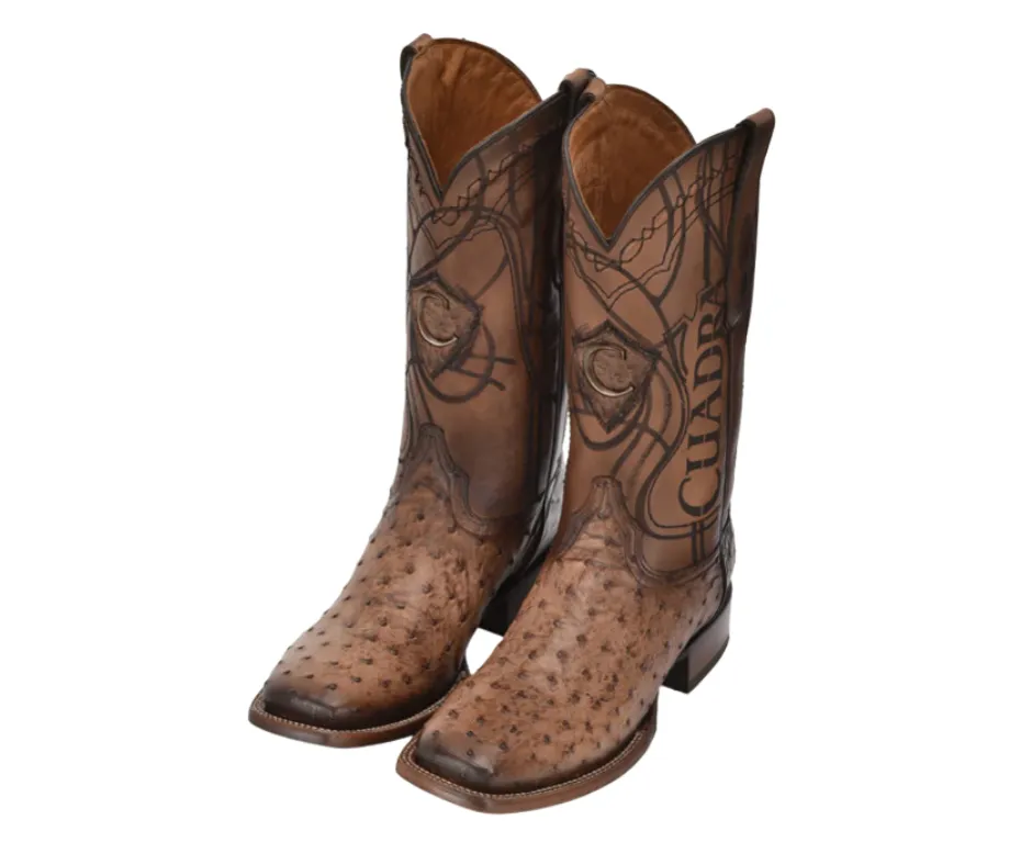 Cuadra CU744 MN Lugano Brown Ostrich Embroidery & Laser & Woven Square Toe