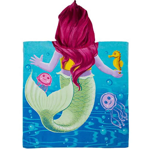 Dawhud Direct Kids Poncho Beach Towels Mermaid and Friends With Hood