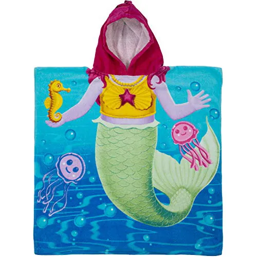 Dawhud Direct Kids Poncho Beach Towels Mermaid and Friends With Hood