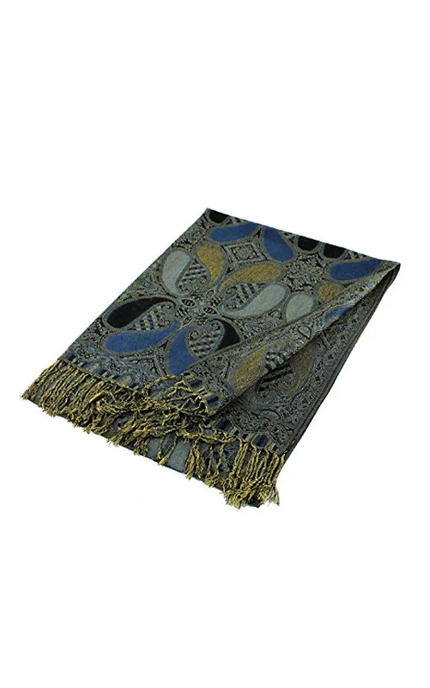 DBA18-23 Blue & Black Paisley Print Pashmina Scarf