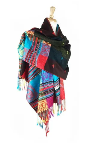 DBS056-9 Black Rainbow Colorful Pashmina Shawl Scarf