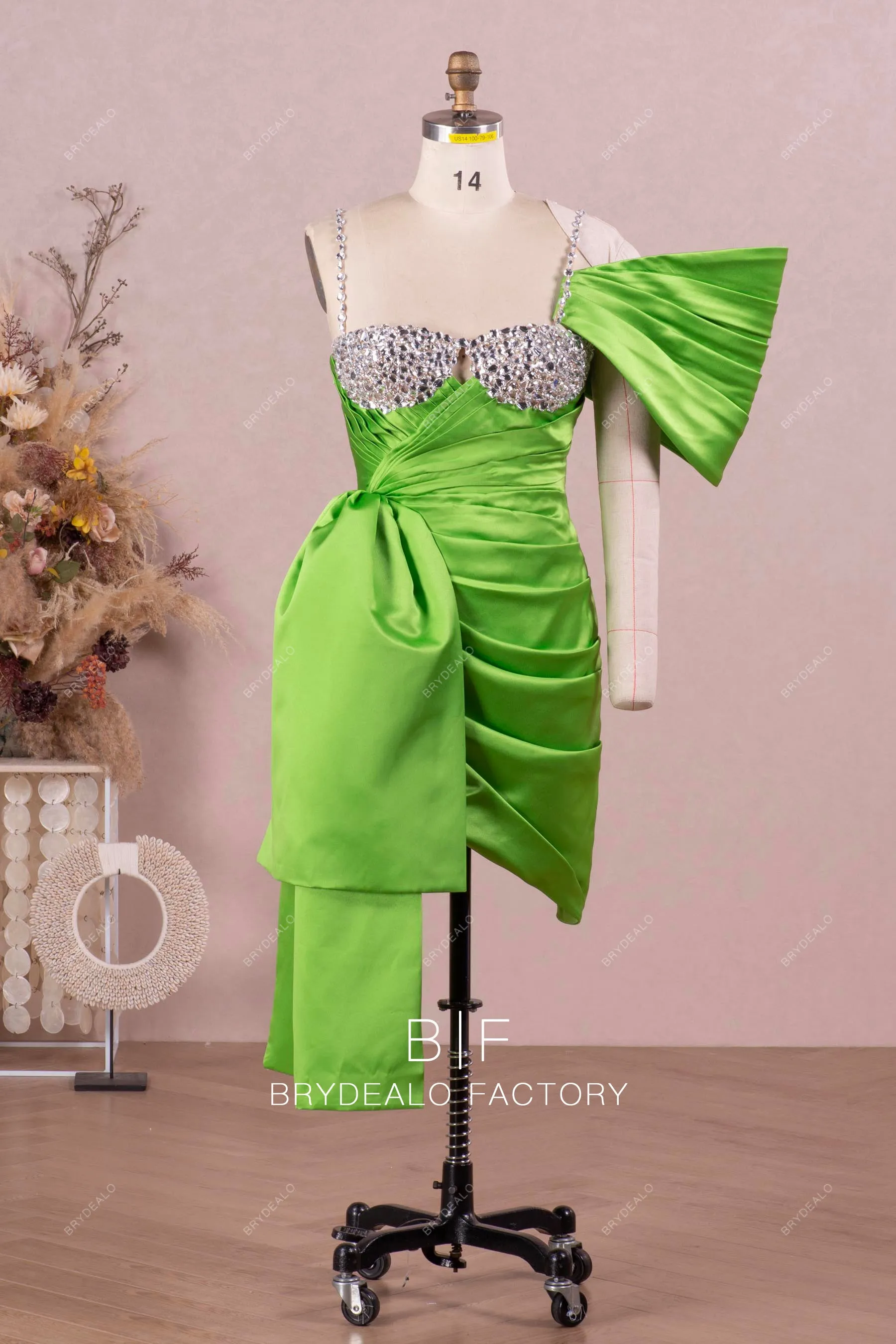 Designer Green Asymmetric Sparkly Cocktail Dress