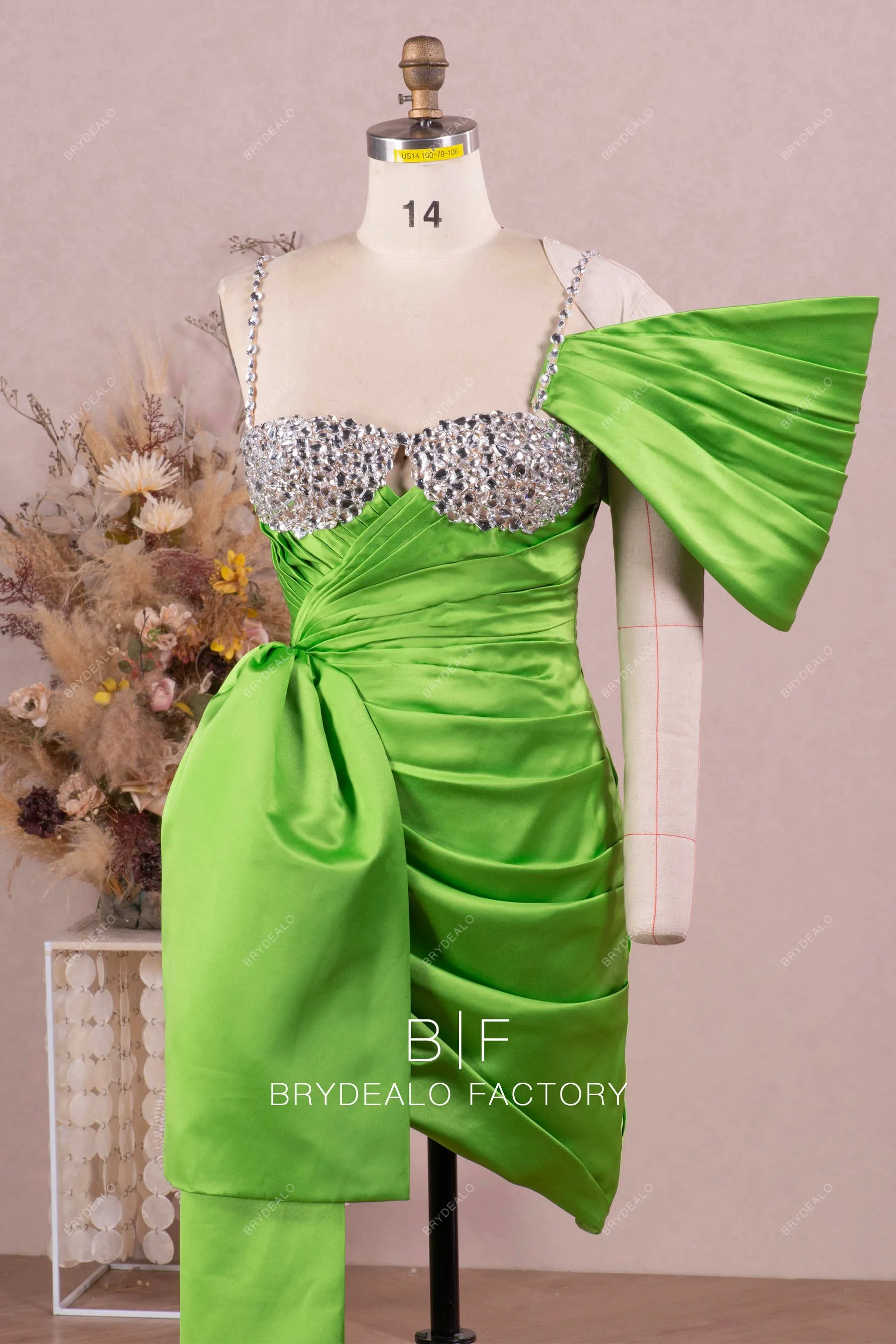 Designer Green Asymmetric Sparkly Cocktail Dress