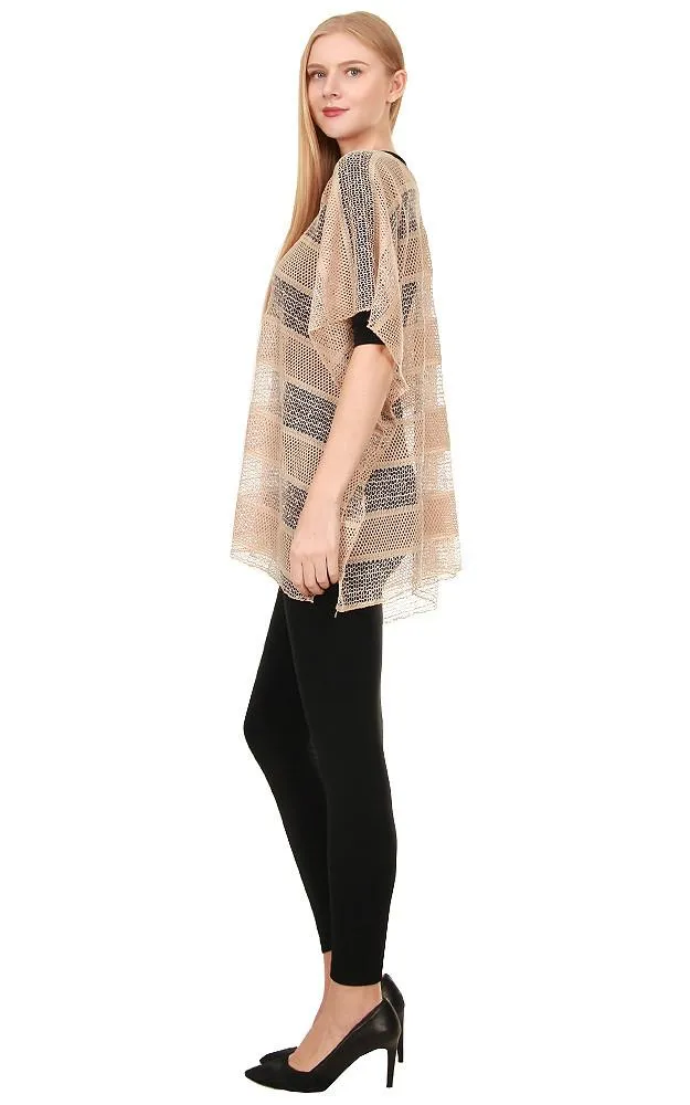 EA8767 Metallic Stripe Net Poncho