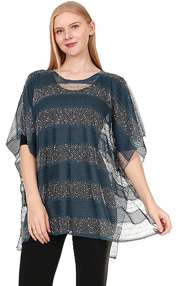 EA8767 Metallic Stripe Net Poncho