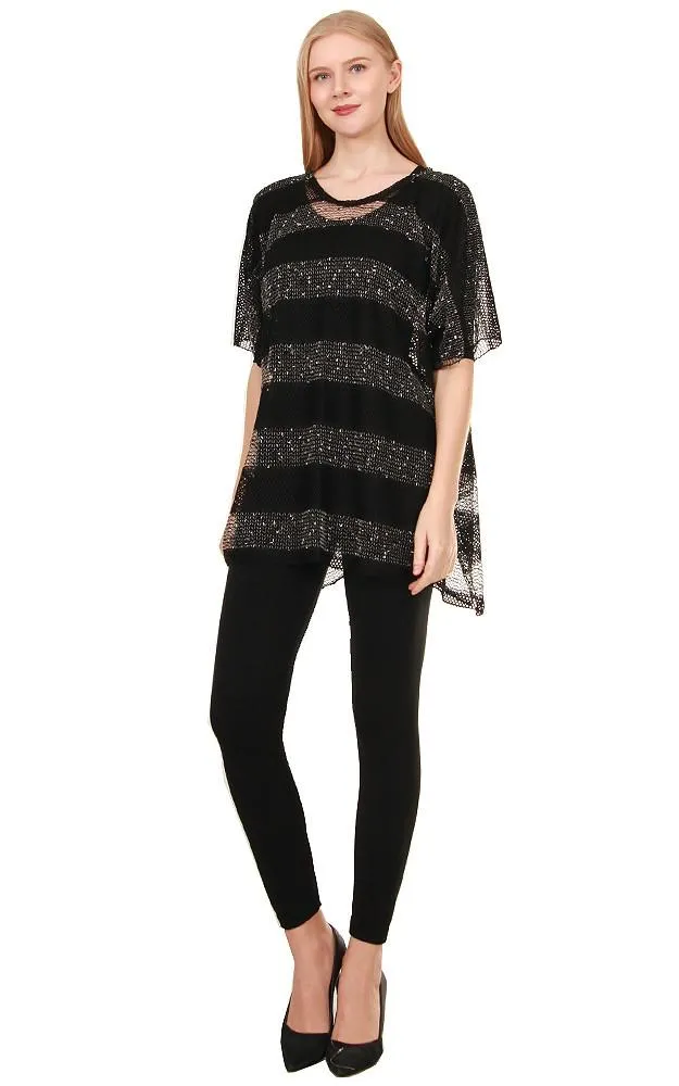 EA8767 Metallic Stripe Net Poncho