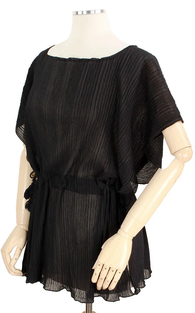 EAP8751 Pleated Chiffon Drawstring Poncho