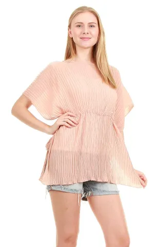 EAP8751 Pleated Chiffon Drawstring Poncho