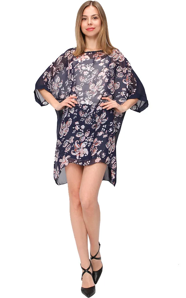 EAP9327 Paisley Print Chiffon Poncho