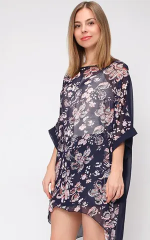 EAP9327 Paisley Print Chiffon Poncho