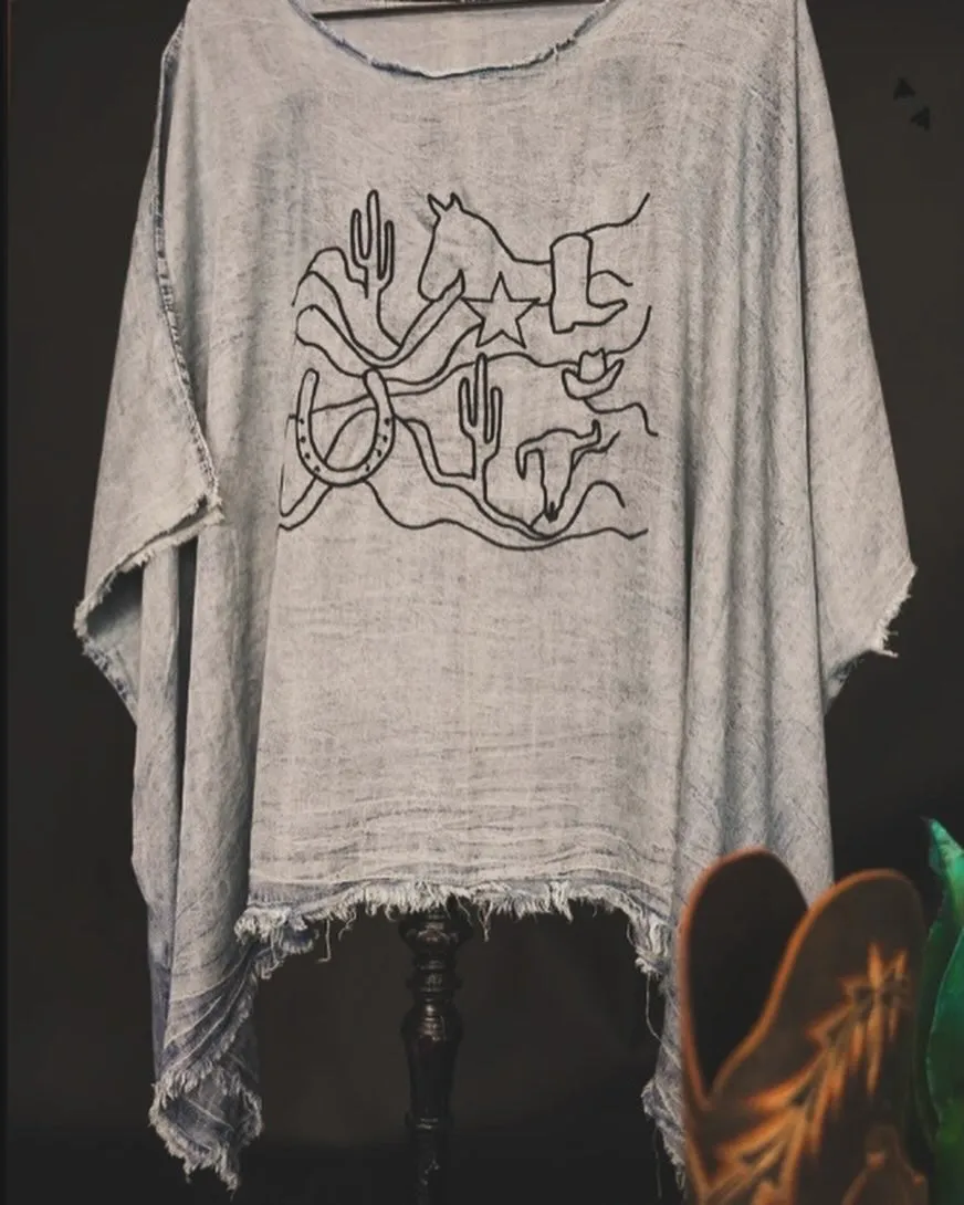 Embroidered Western Poncho