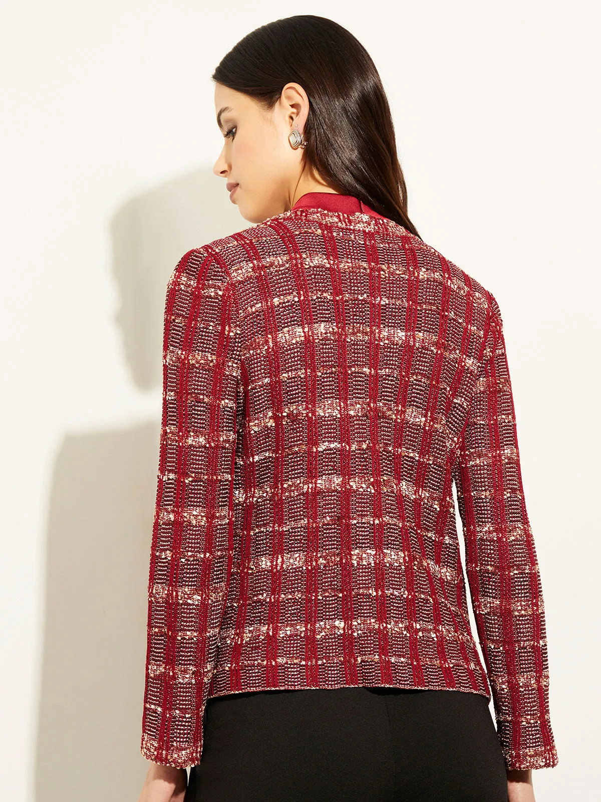 Eyelash Tweed Plaid Knit Jacket