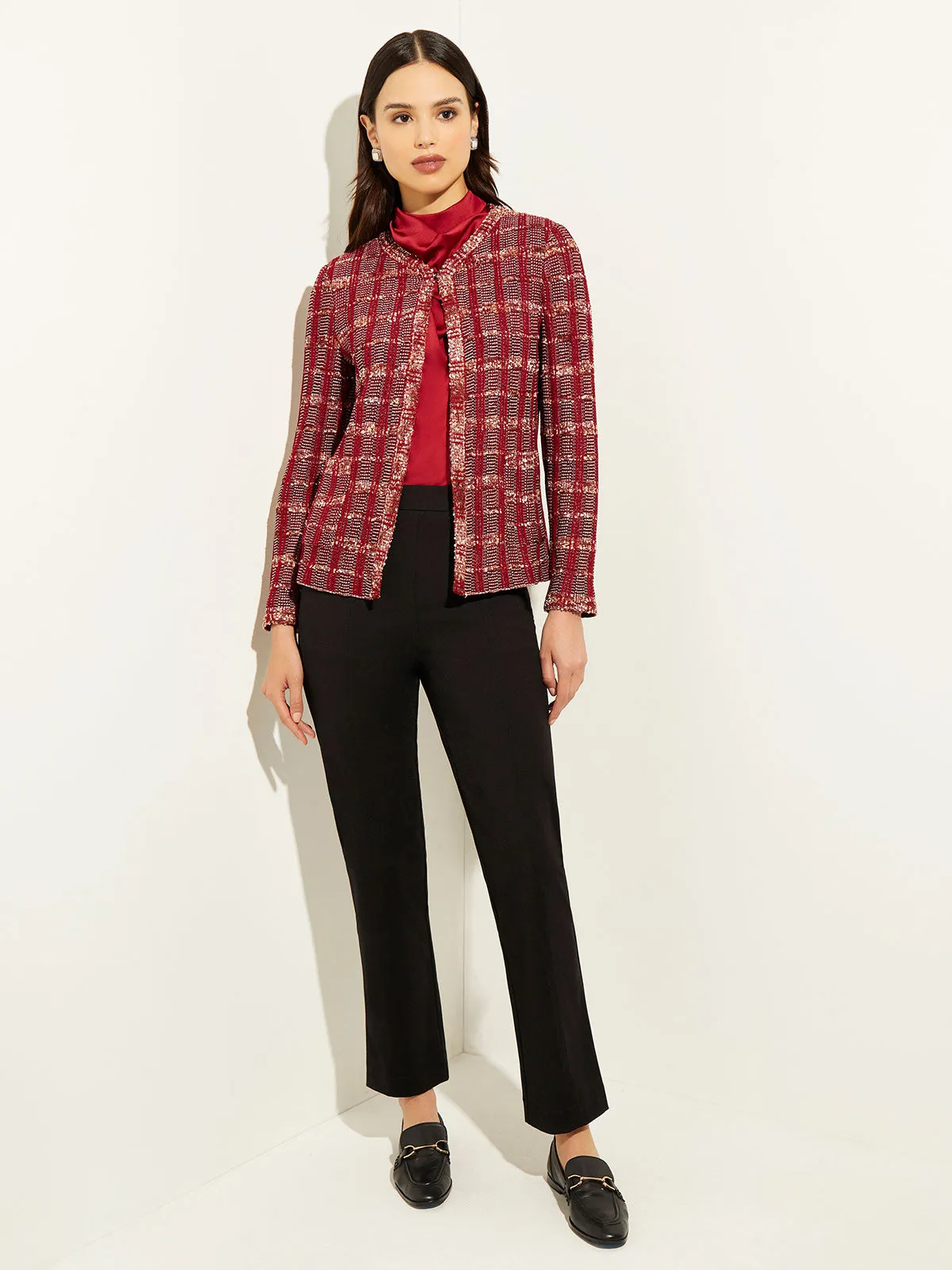 Eyelash Tweed Plaid Knit Jacket