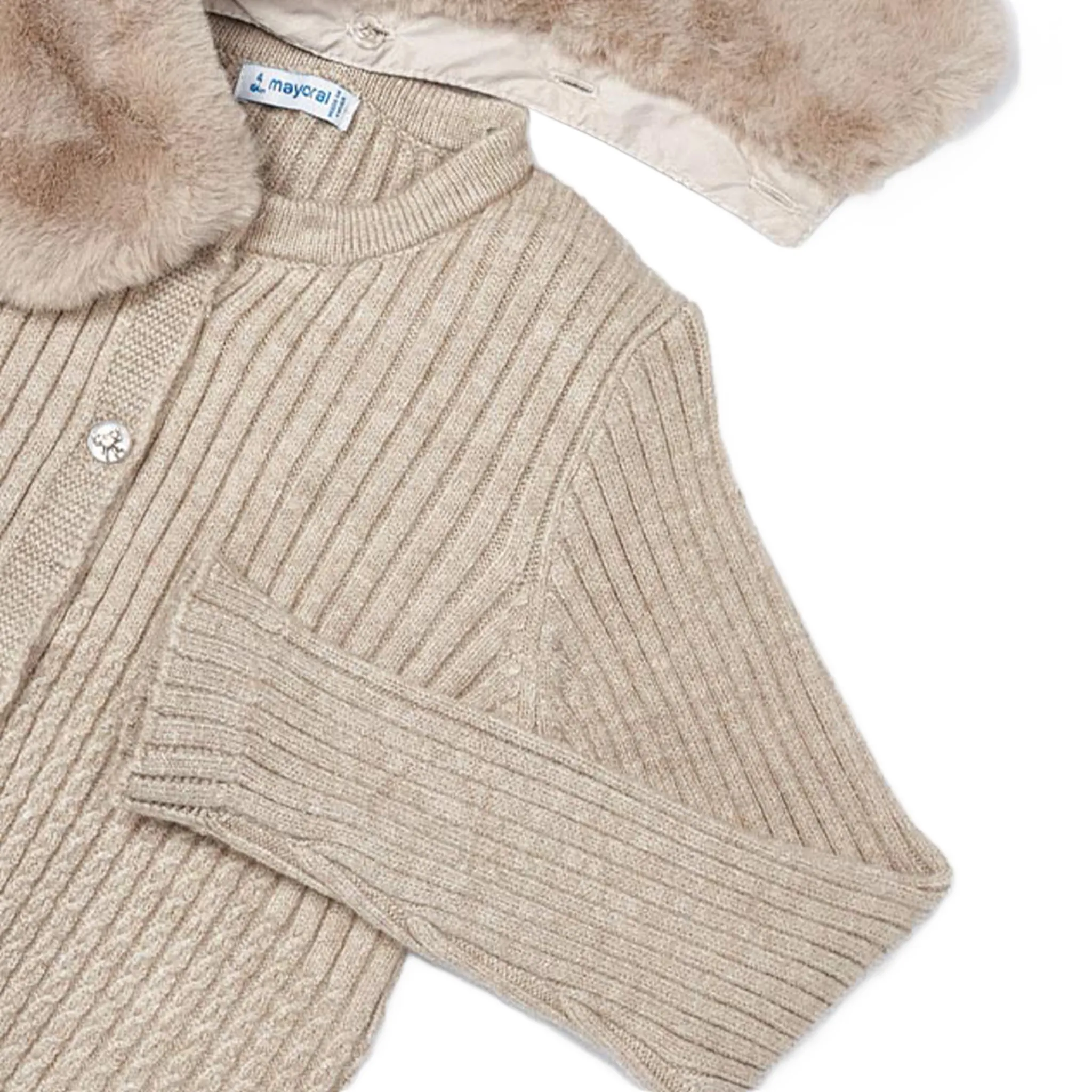 Faux Fur Collar Cardigan For Kids