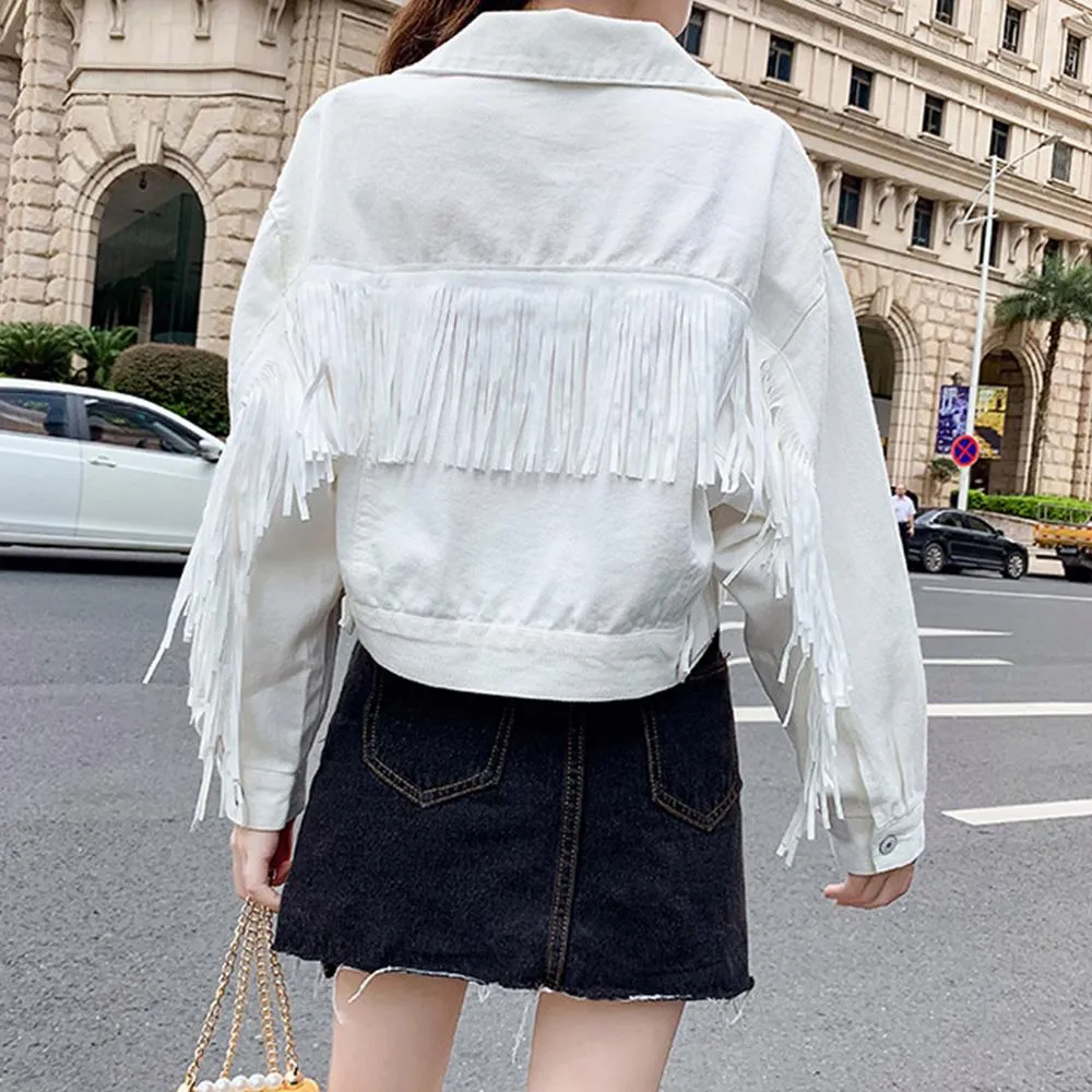 Festival Gypsy Western Fringe Denim Jacket With-Tassels