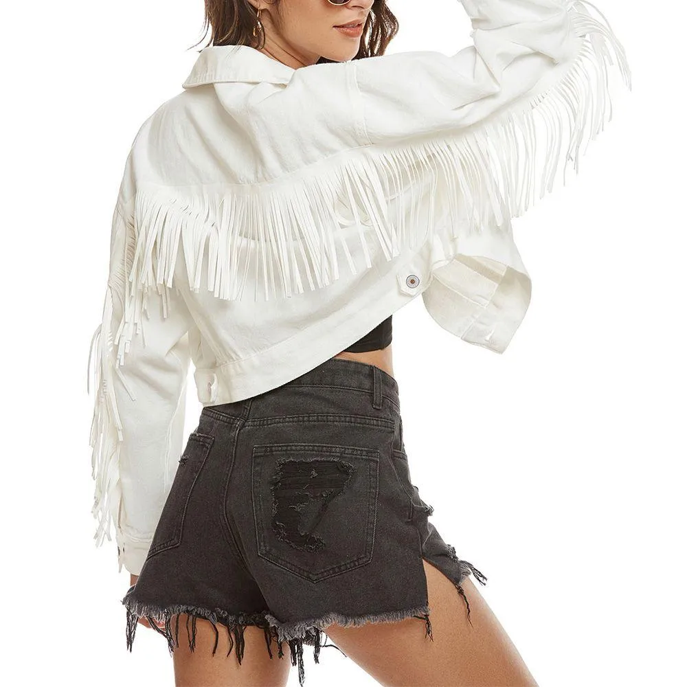 Festival Gypsy Western Fringe Denim Jacket With-Tassels