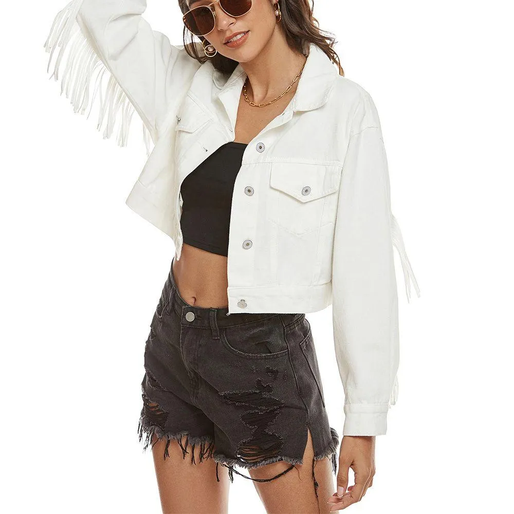 Festival Gypsy Western Fringe Denim Jacket With-Tassels