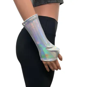 Fingerless Gloves in Opal Holographic Spandex