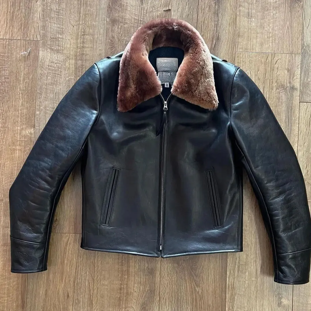 Fur Collar Black Leather Jacket