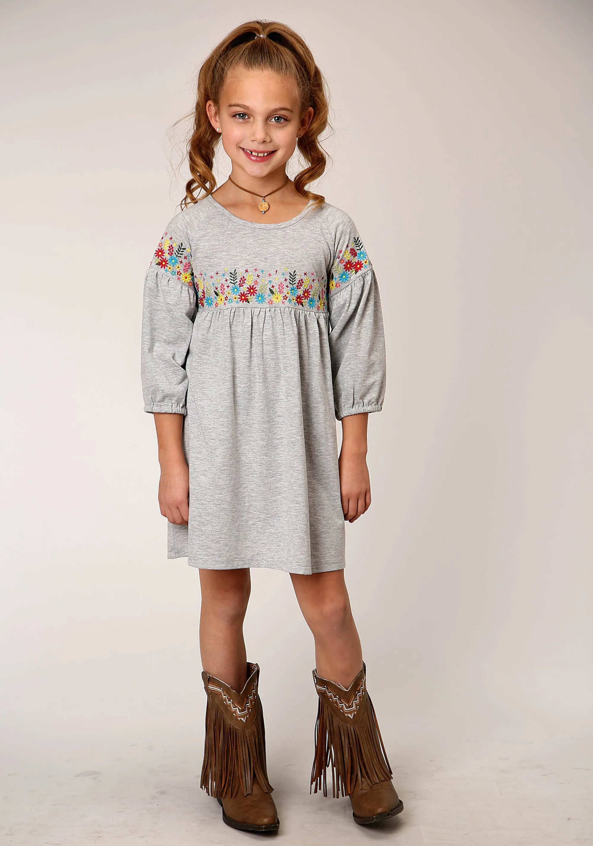 GIRLS COTTON MILLANGE DRESS