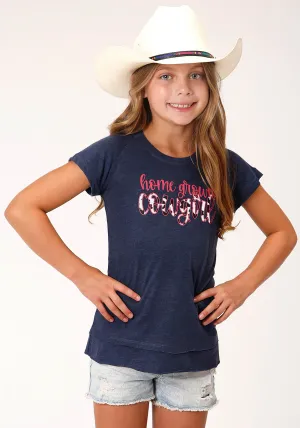 GIRLS SHORT SLEEVE KNIT POLY RAYON NAVY BLUE SHORT SLEEVE  RAGLAN T T-SHIRT