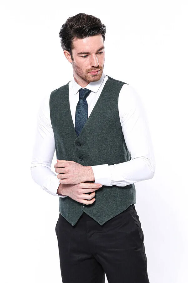 Green V Neck Men Vest | Wessi