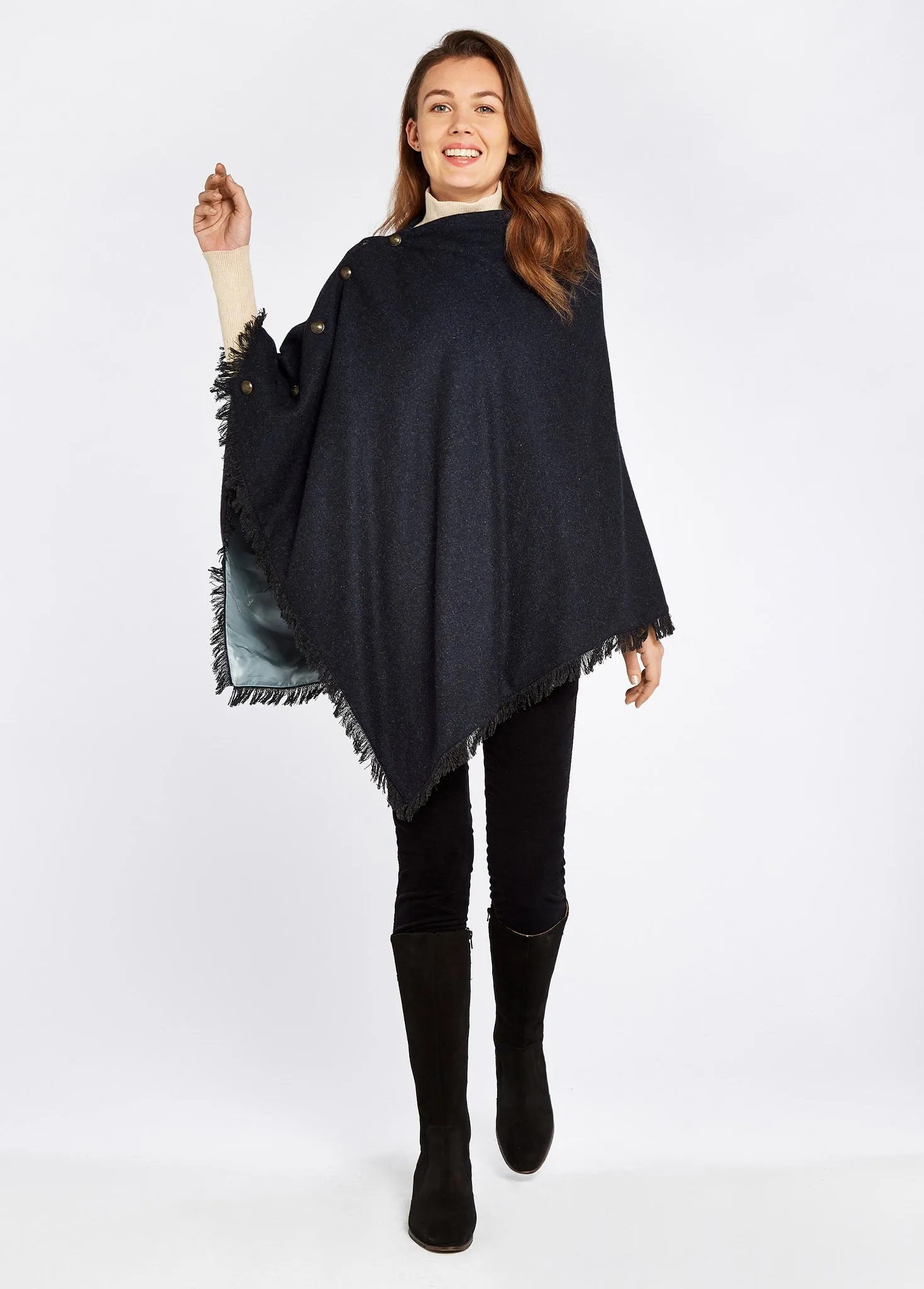 Hazelwood Tweed Poncho - Navy