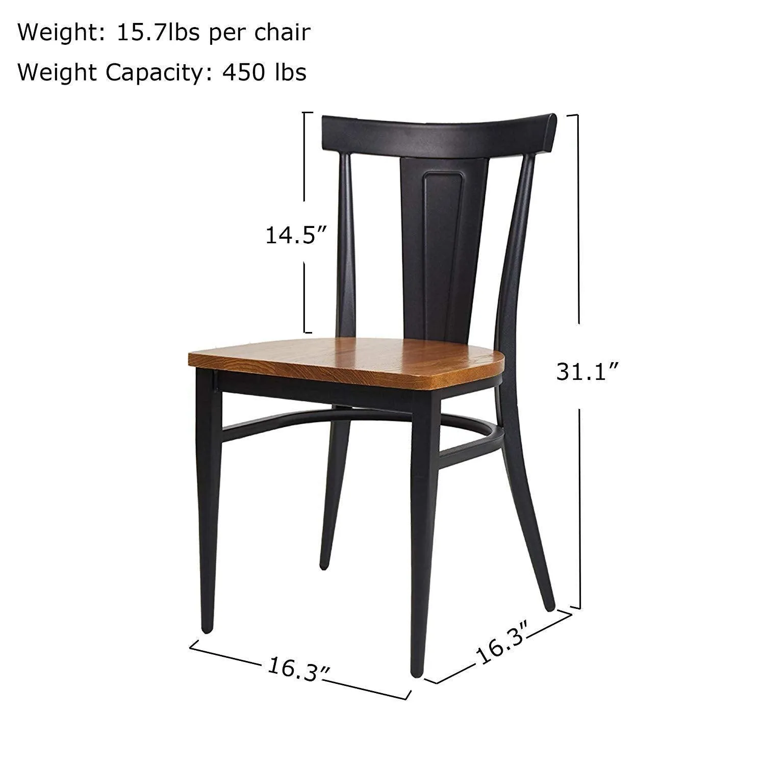 Heavy Duty Dining Chairs Set of 8 with Wood Seat and Metal Frame Restaurant Chairs for Commercial and Residential Use