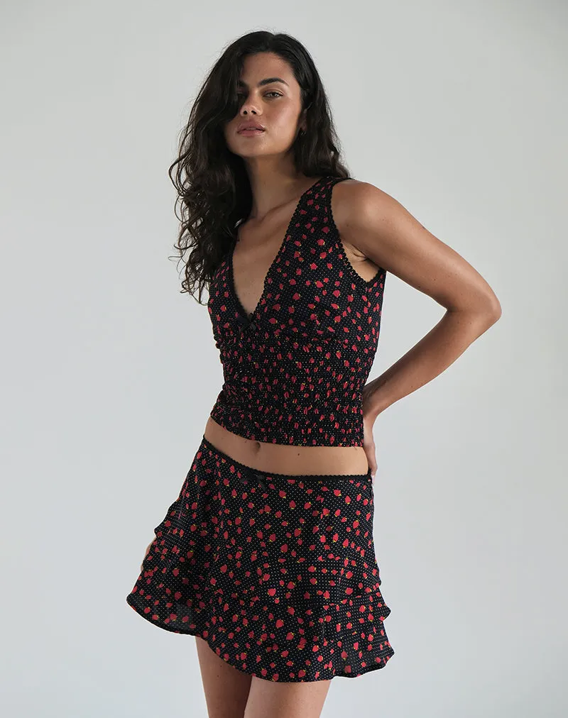 Hevalis Top in Strawberry Polka Black