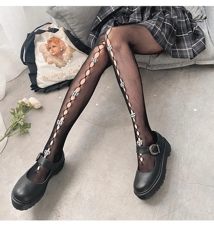 Hollow out fishnet heart applique tights