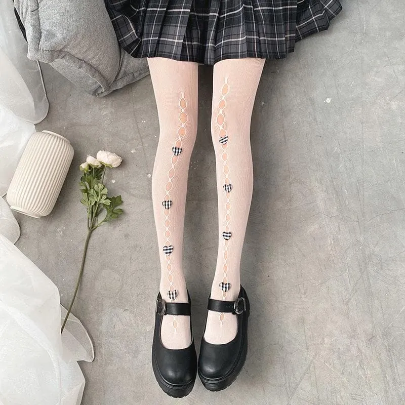 Hollow out fishnet heart applique tights