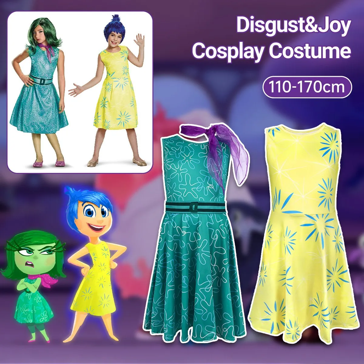 Inside Out 2 Disgust & Joy Cosplay Costume Set