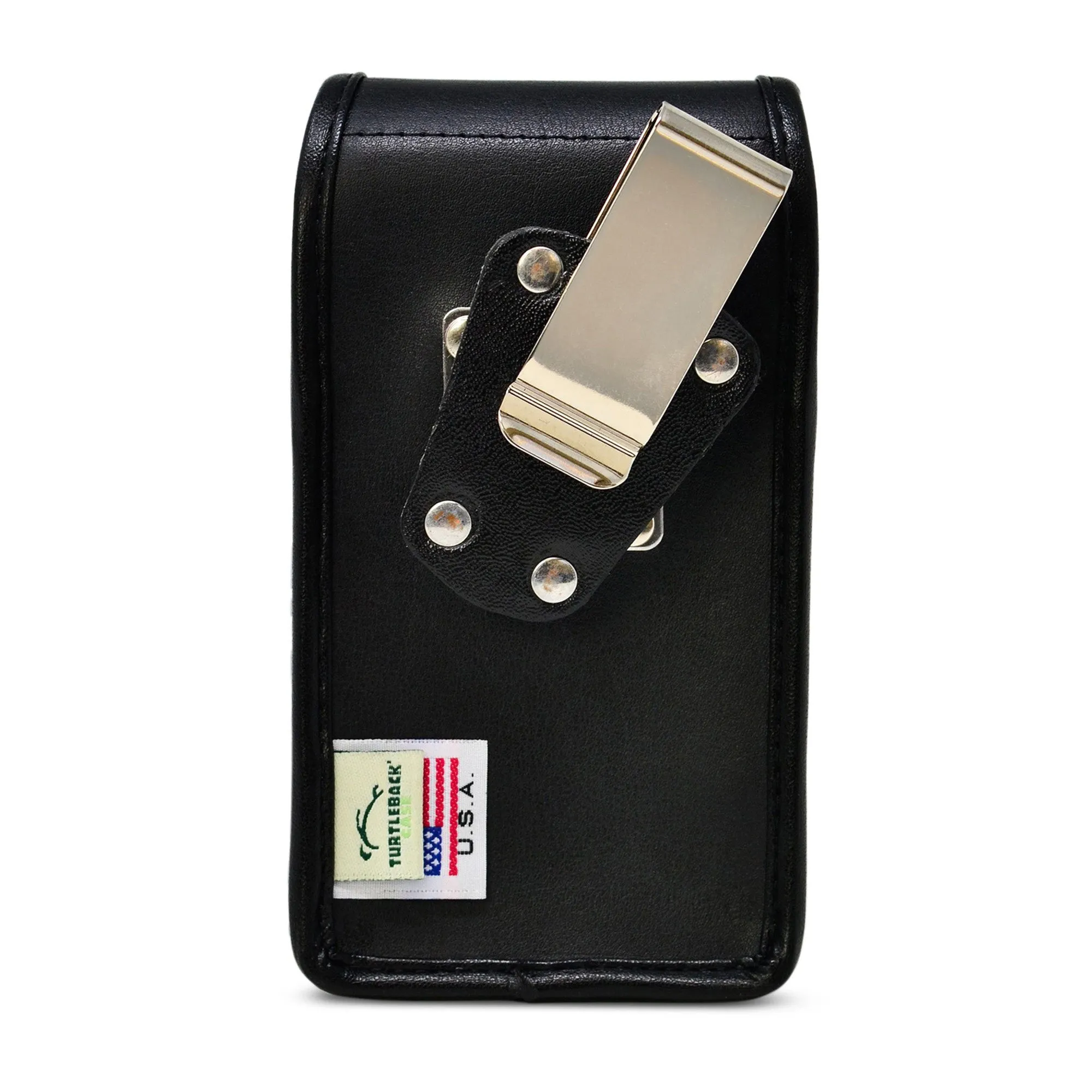 iPhone 12 Mini Turtleback Black Leather Holster w/Heavy Duty Vertical Metal Belt Clip - 15-08268