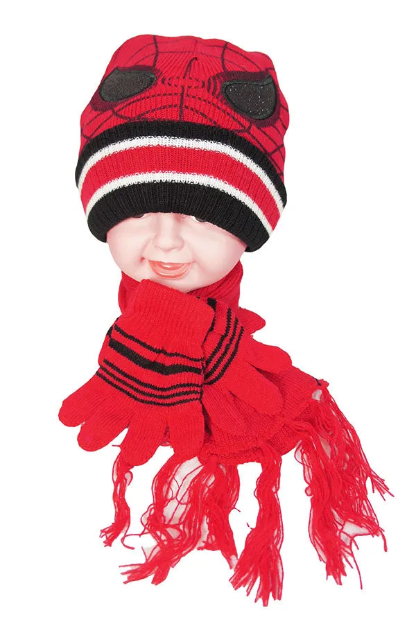 Kids Winter Boys Girls Spider Hat   Scarf   Gloves 3pcs Set