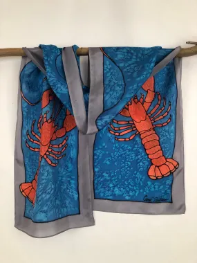 “Love Maine Lobster v2" - Hand-dyed Silk Scarf - $135