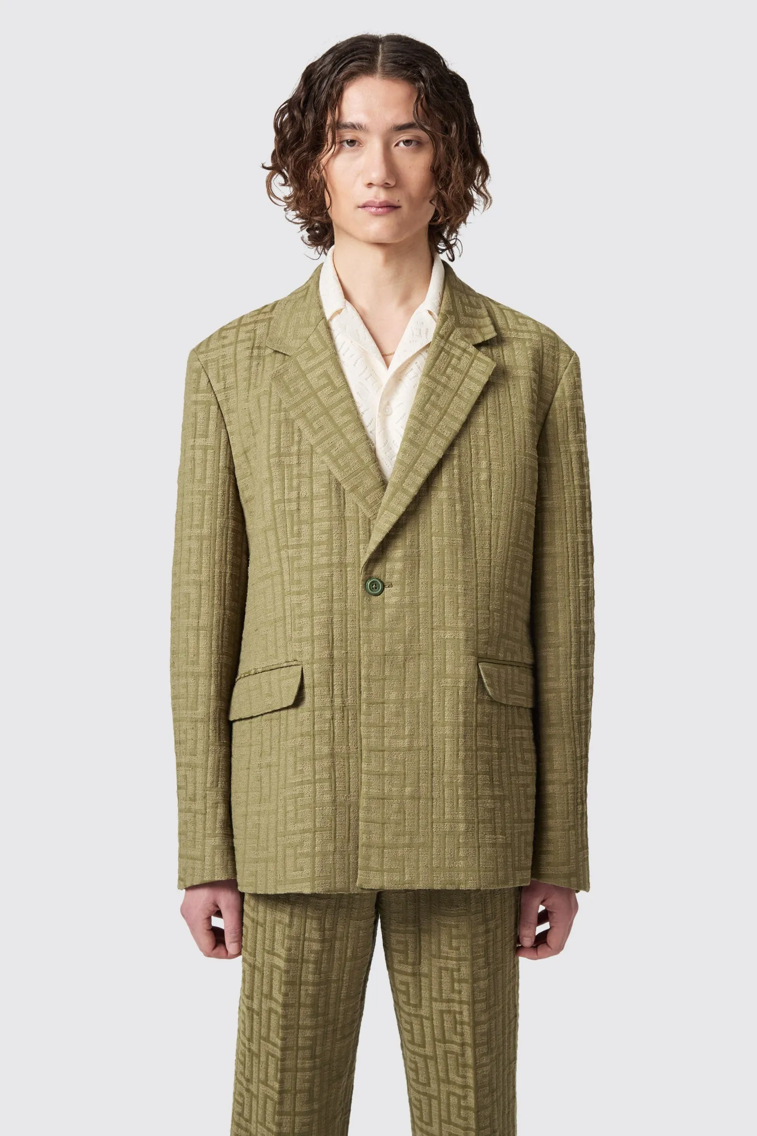 Malacia Oversized Green Jacquard Jacket