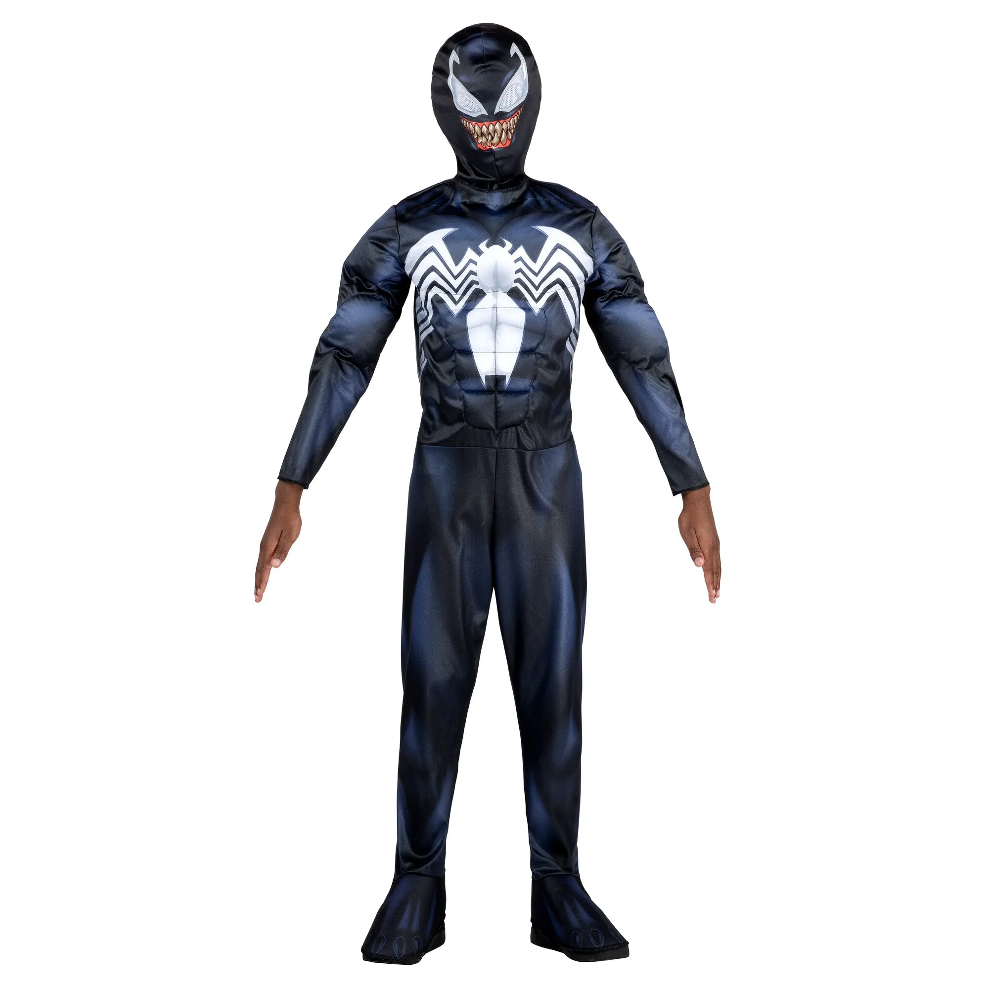 Marvel Venom Costume for Kids, Black Padded Jumpsuit