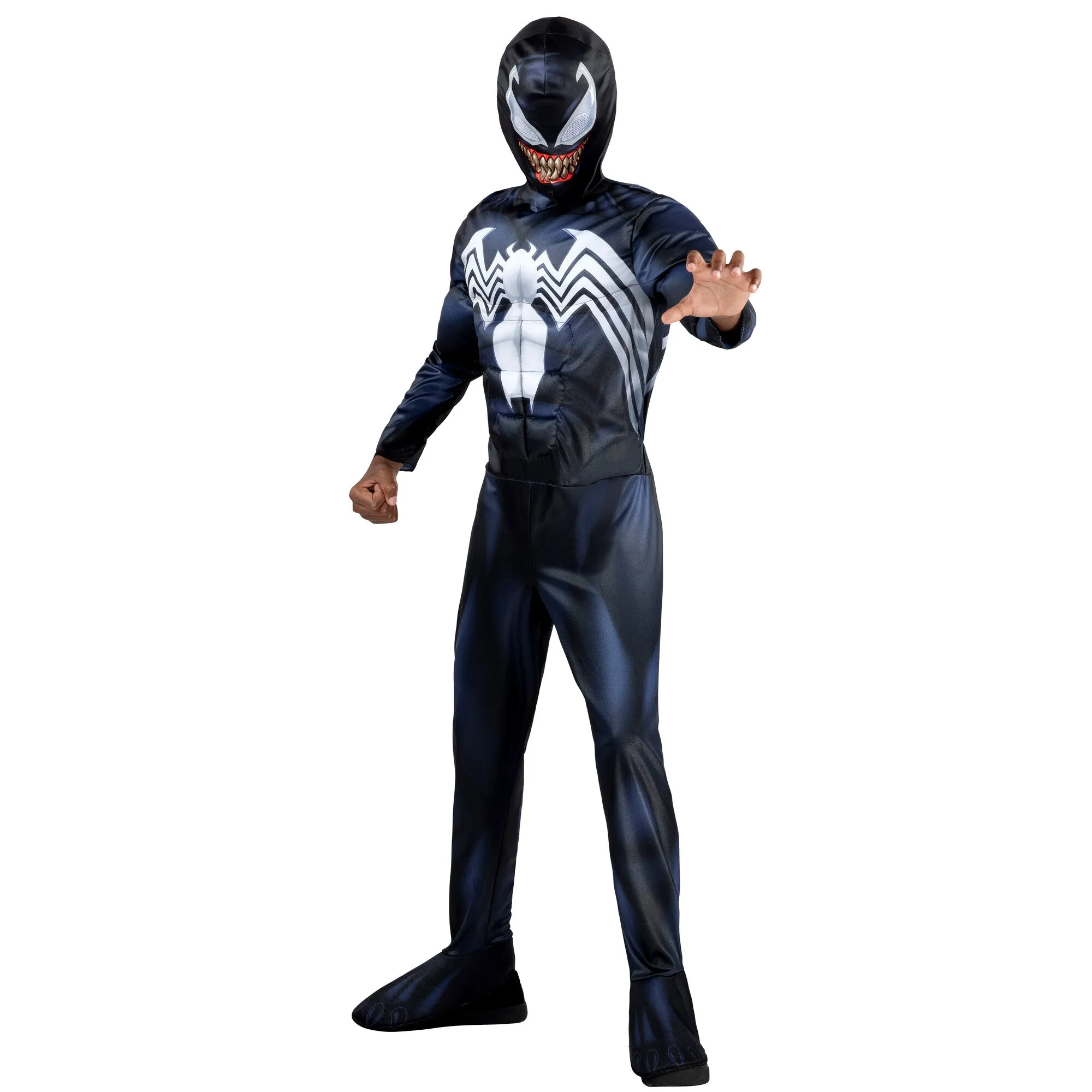 Marvel Venom Costume for Kids, Black Padded Jumpsuit