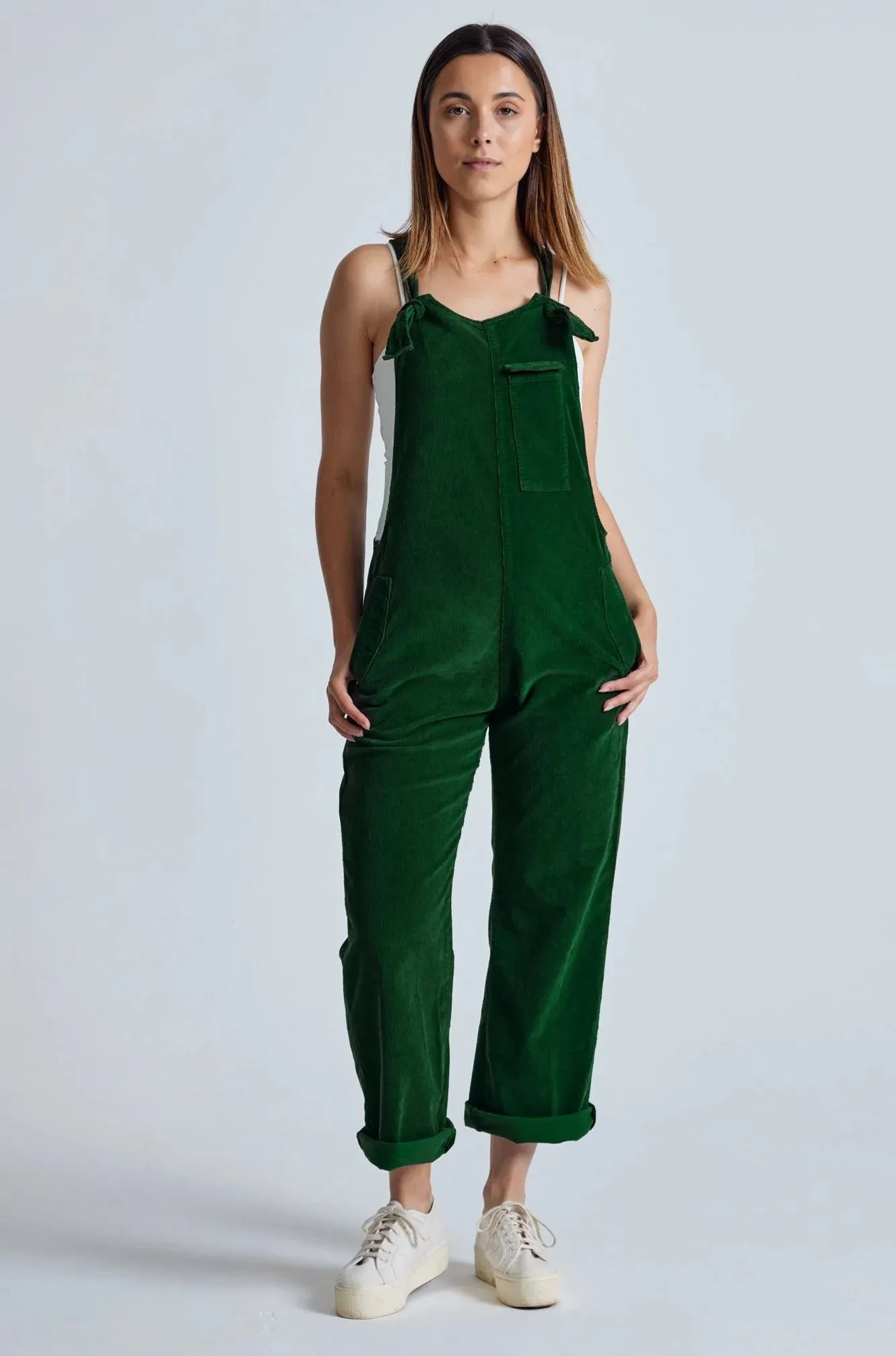 MARY-LOU Winter Green - Organic Cotton Dungarees by Flax & Loom