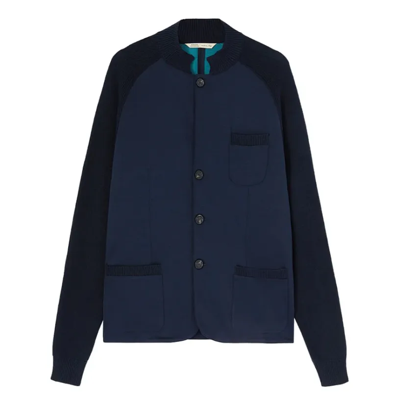 Maurizio B Felt Jacket w/Knit Sleeves Navy