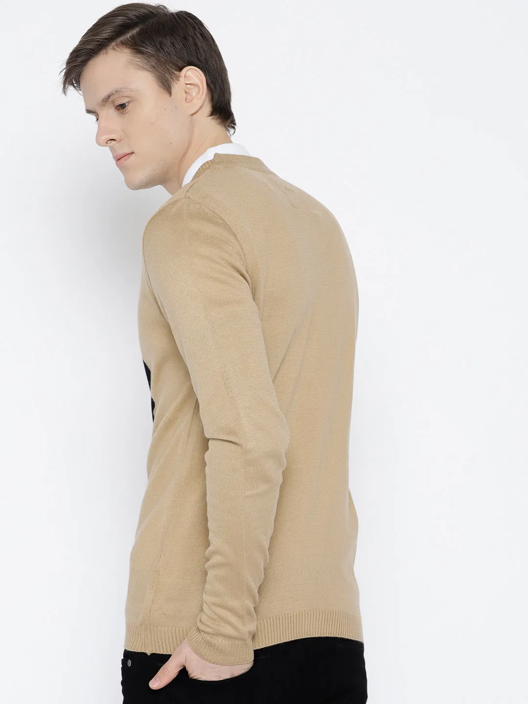 Men Beige Colourblocked Pullover