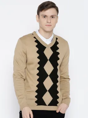 Men Beige Colourblocked Pullover