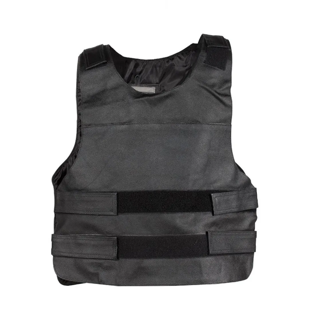 Mens Black Leather Replica Bullet Proof Style Motorcycle Vest