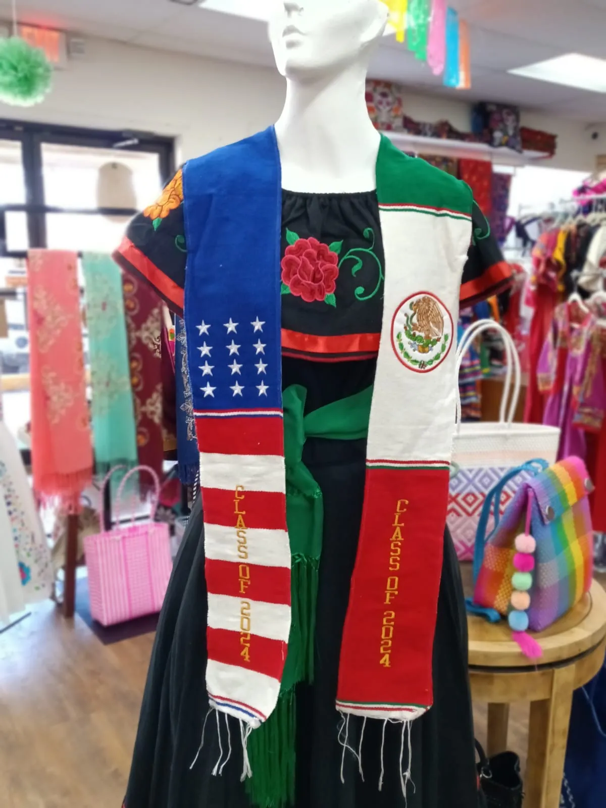 Mexico USA Embroidered Serape Graduation Stole Class of 2024