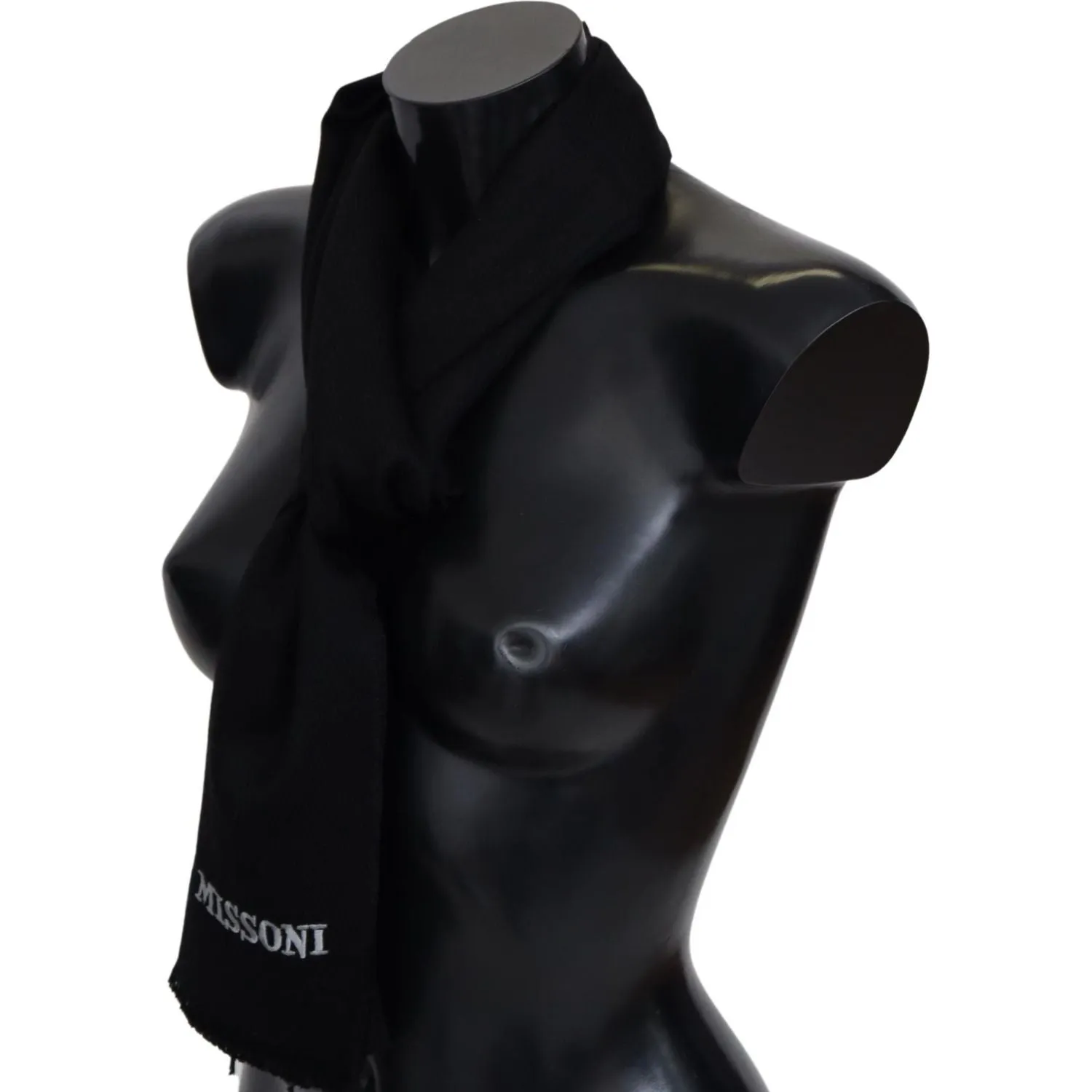 Missoni Elegant Embroidered Wool Scarf in Black